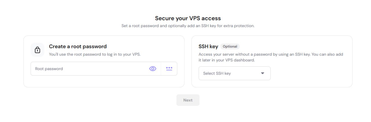 Hostinger secure VPS access screen