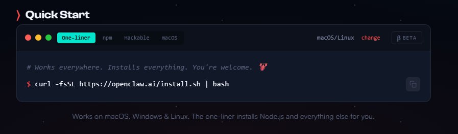 OpenClaw Linux one-line install command