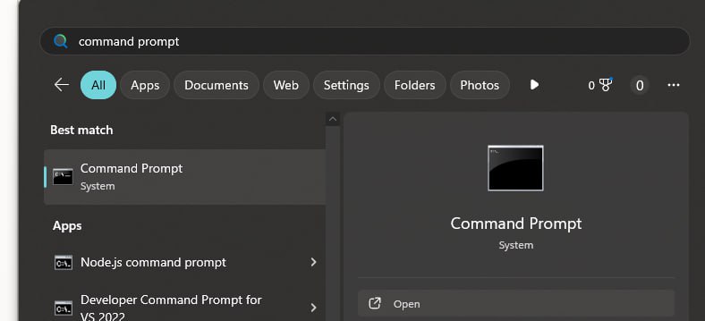 Opening Command Prompt from Windows search